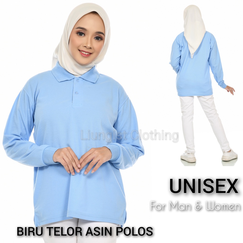 Kaos Polo Panjang Unisex Biru Telor Asin Polos / Kaos Kerah / Poloshirt / Polo Shirt Panjang