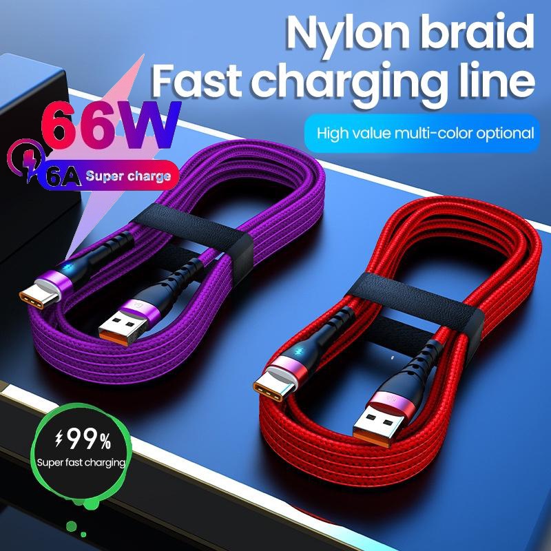 Kabel Data / Charger Usb Tipe C 6A 66W Fast Charging Bahan Nilon Model Kepang