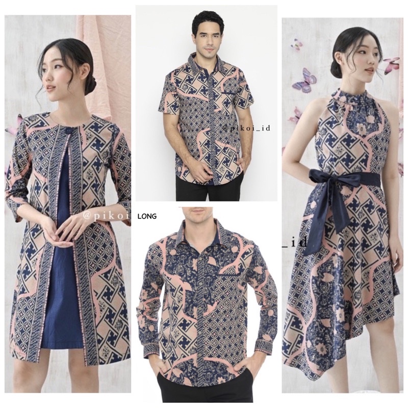 Dress batik couple / baju batik couple seragam keluarga / seragam kantor batik modern NAVYPINK 2772