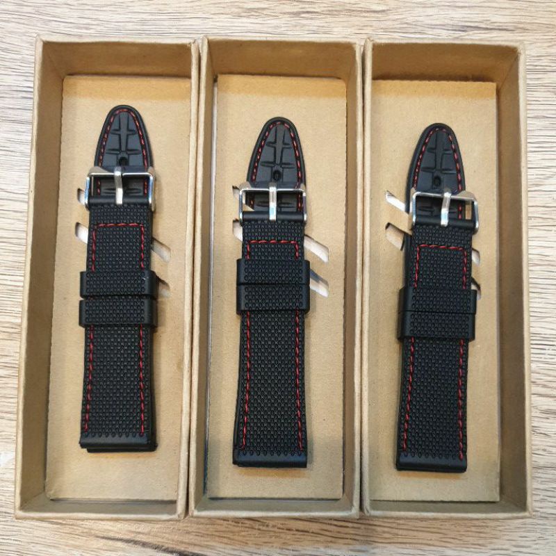 Strap tali jam tangan silicon silikon list merah universal ukuran 20mm 22mm 20 mm 22 mm gesper stainless steel