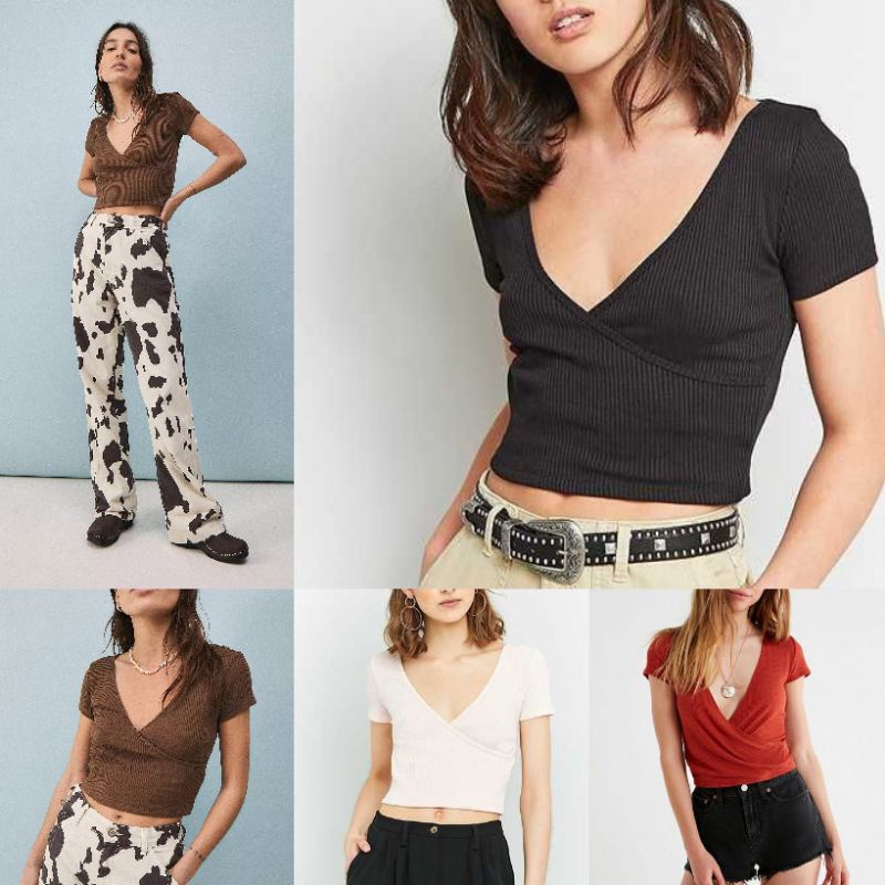 Urban Outfitters Ribbed Ballet Wrap Crop Top