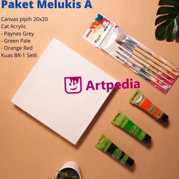 

PAKET MELUKIS A (canvas board 20x20, Joyko BR-1 Set6 dan 3 cat acrylc)