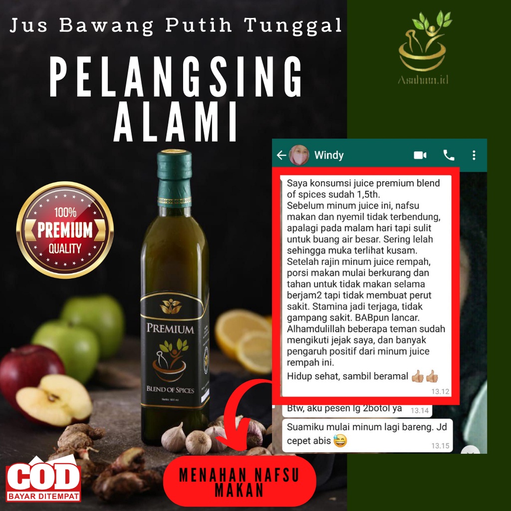 

Jus Bawang Putih Tunggal Herbal Pelangsing Alami - Asahata Blend Of Spices 500 ML