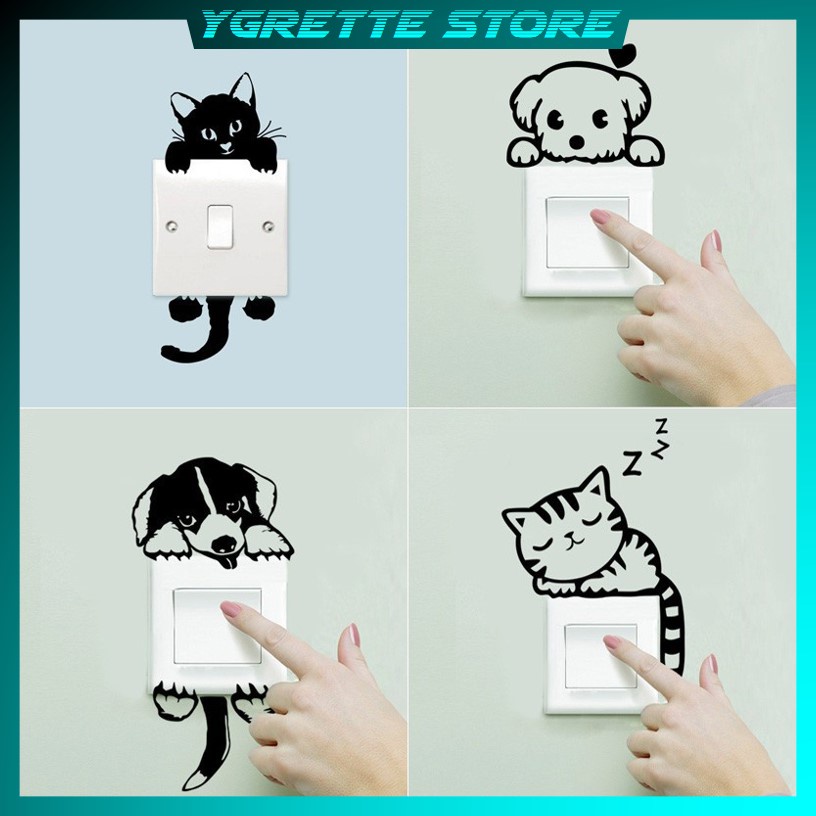 YGRETTE - STIKER Sticker Wallpaper Dinding Sleeping Cat untuk stop kontak control switch saklar listrik