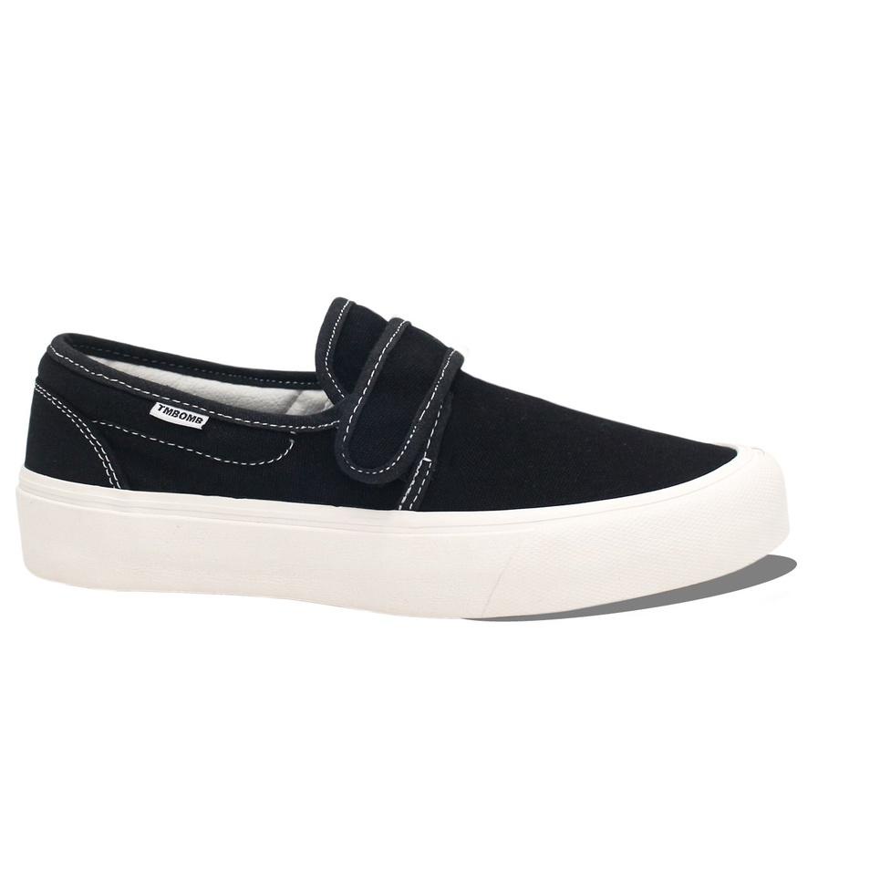 Terlaris SEPATU TIMEBOMB VULCANIZED | SLIPON VELCRO V1 | BLACK - WHITE