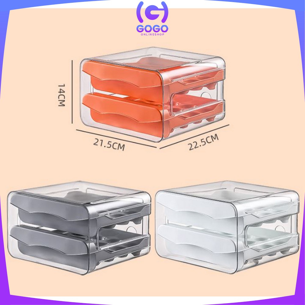 GOGO-C410 Tempat Telur 2 Tingkat Egg Storage Box Organizer / Rak Telur 2 Susun Kotak Telur / Box Penyimpanan Telor Rak Serbaguna