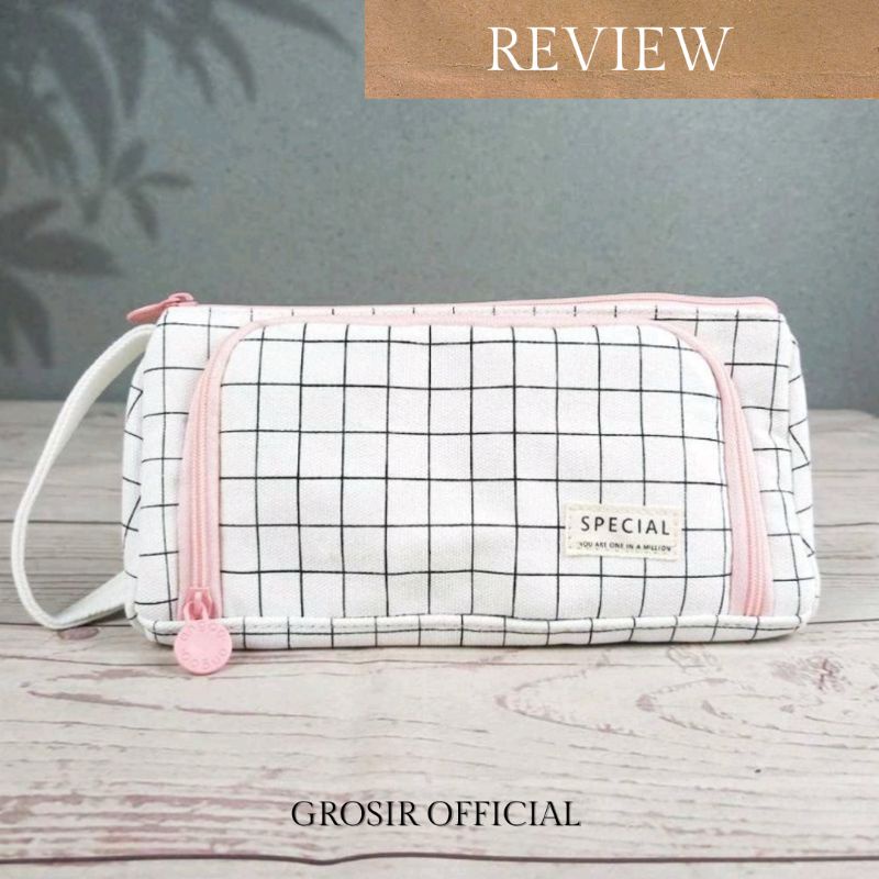 Tempat Pensil Large Capacity Motif Garis