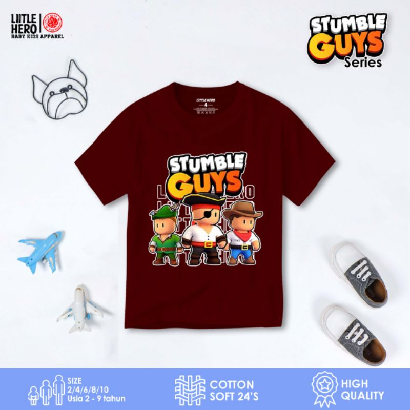 Baju Kaos Distro Anak Laki Laki Cowok Stumble Guys Little Hero Usia 2 - 8 Tahun