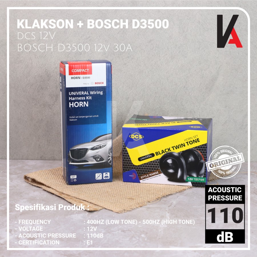 KLAKSON DCS BLACK TWIN TONE MOBIL MOTOR DENGAN KABEL RELAY BOSCH D3500