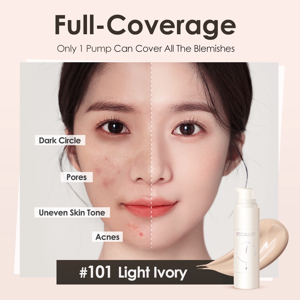 FOCALLURE Flaw-Resistant Longwear Foundation Full-Coverage Waterproof Cream Base makeup Untuk Wajah FA256