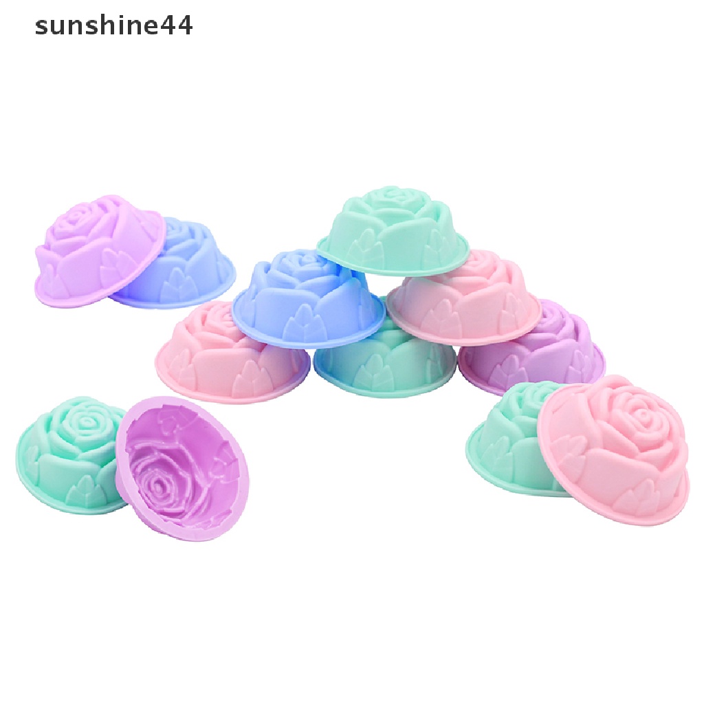 Sunshine 1 / 5PCS Cetakan Cupcake Bentuk Bunga Mawar 3D Bahan Silikon