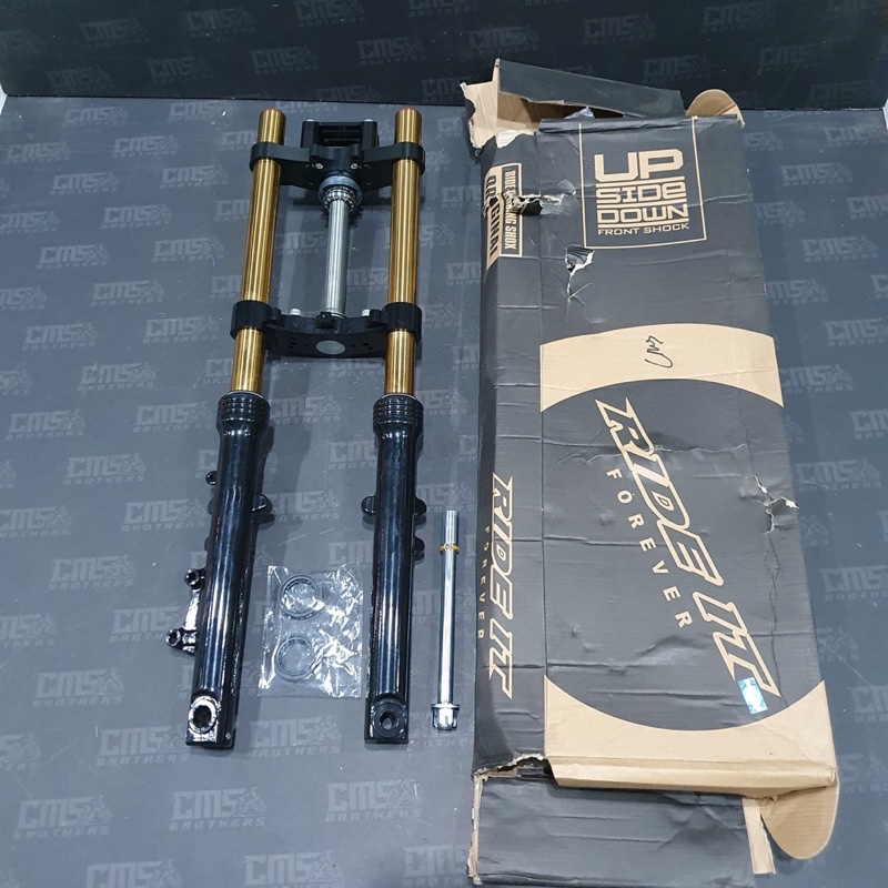 Upsidedown Shock Sok Depan CNC Ride It plus Spring Preload Ninja R Hitam / Gold