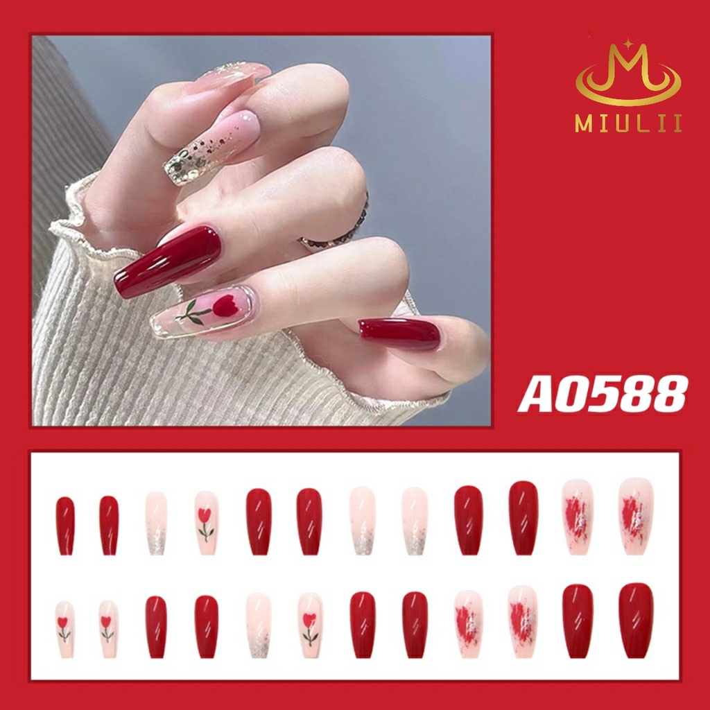 MIULII / KUKU PALSU   A0588  / 24PCS / 3D / NAIL ART / PREMIUM / CUTE / FREE LEM JELLY / KUTEK