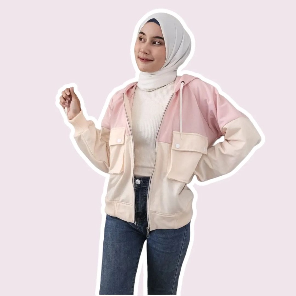 Two tone pocket jacket | outer pocket wanita | outer fleece wanita