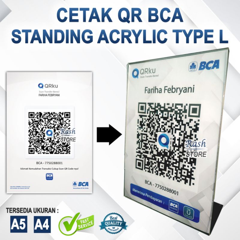 

CETAK/PRINT KHUSUS QR BCA QRKU | STANDING ACRYLIC TYPE L