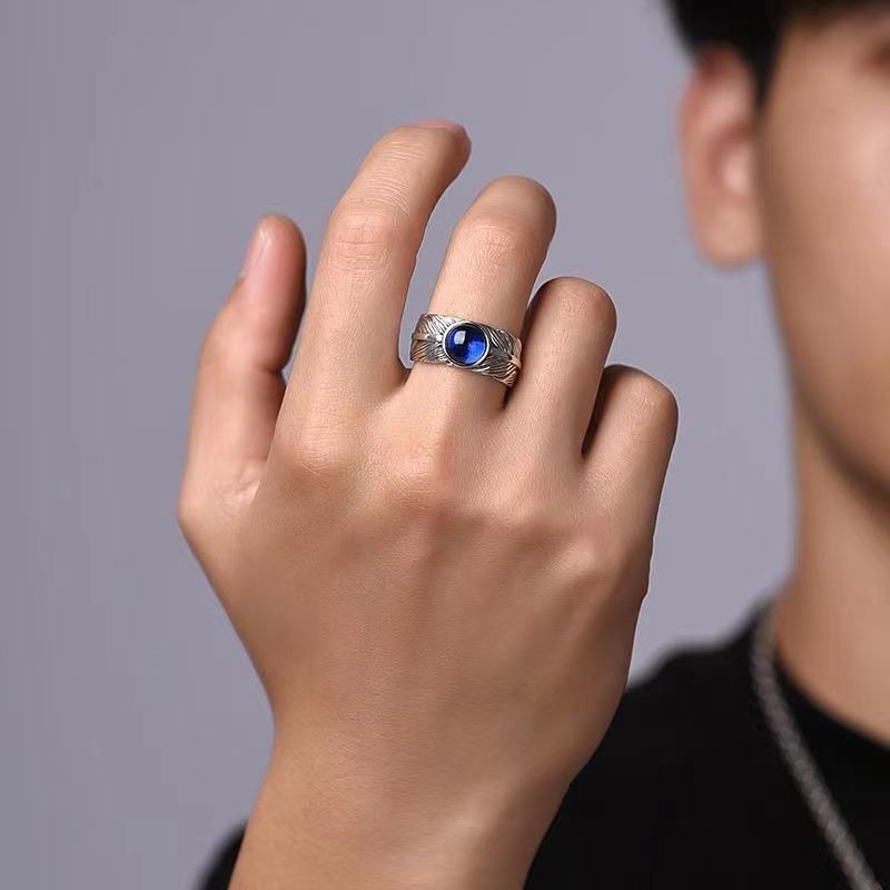 Cincin Model Terbuka Desain Bulu Sapphire Gaya Vintage Indian Untuk Pria Dan Wanita
