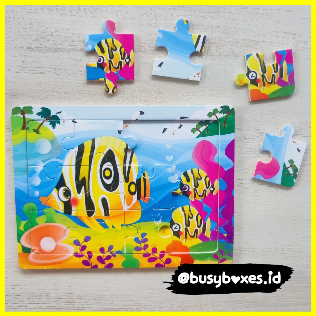 [Busyboxes.id] Mainan anak edukasi anak 1 2 3 tahun laki laki perempuan mainan edukasi Montessori puzzle jigsaw 3d kayu hewan binatang seri - ikan