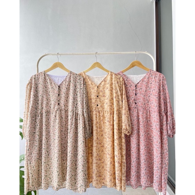 Atasan tunik wanita bahan ceruti motif