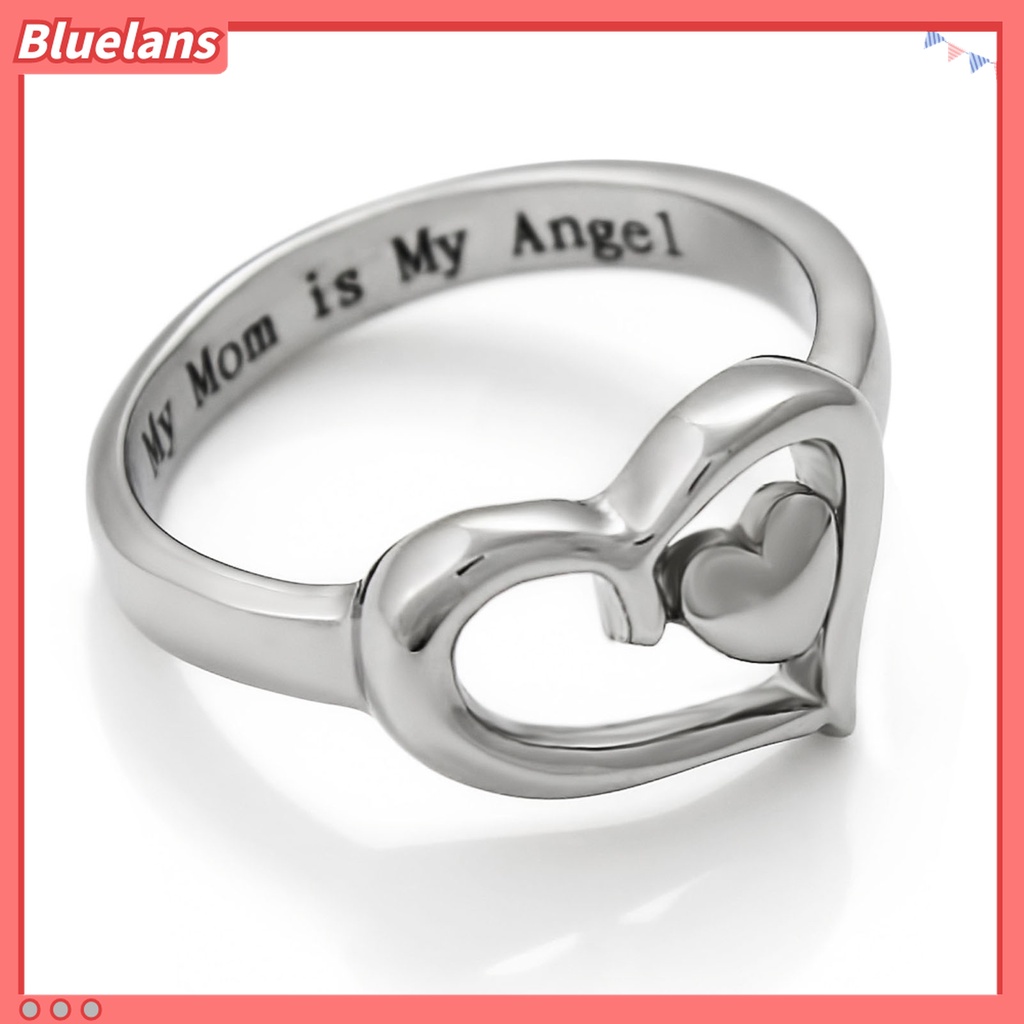 Cincin Jari Desain Hati Ganda Motif Print Tulisan Mom is My Angel Untuk Hari Ibu