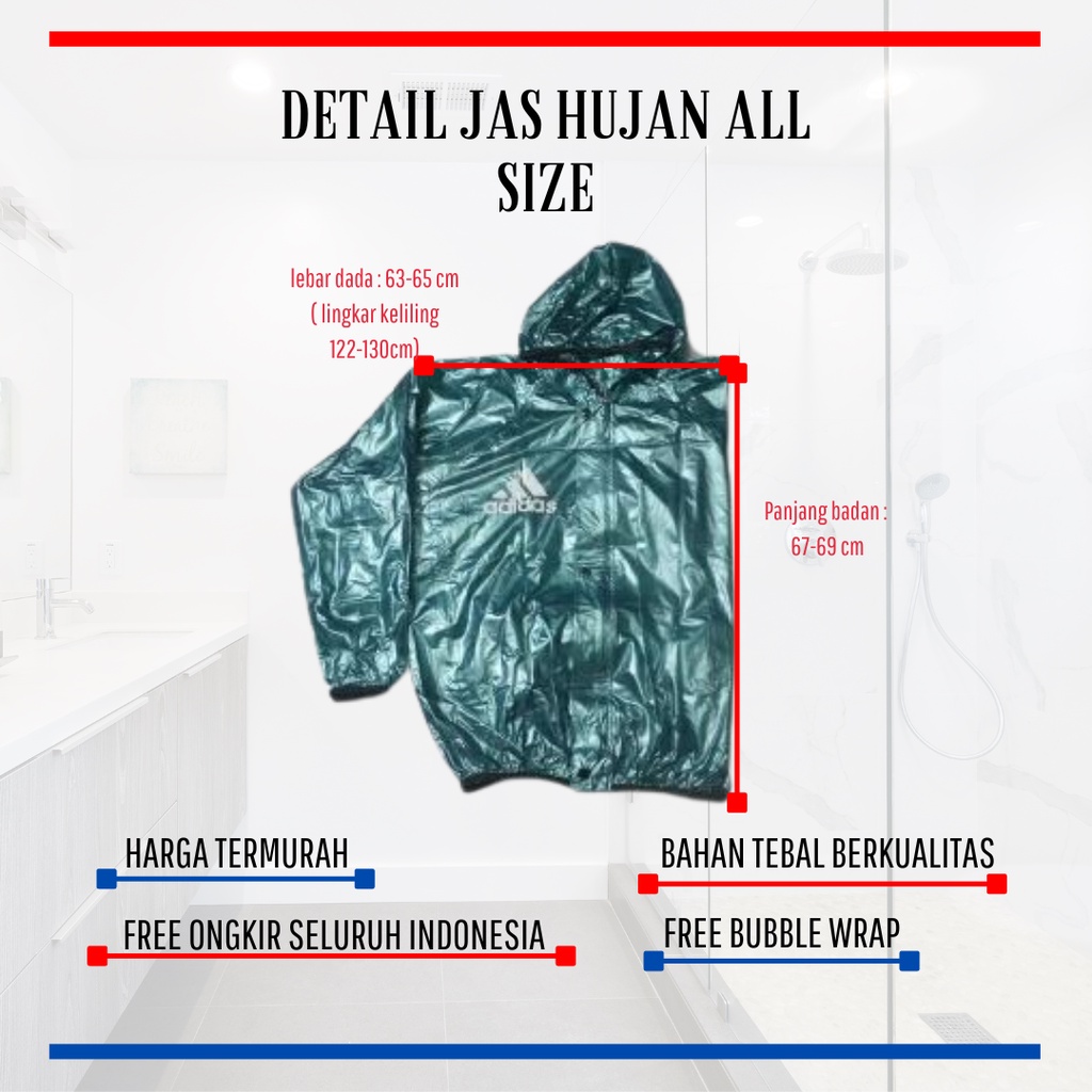 jas hujan motor adidas / jas hujan dewasa pria dan wanita / jas hujan Jaket + Celana All Size &amp; XXXL