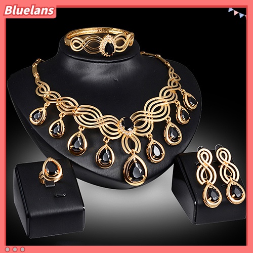 Bluelans Noble Cubic Zirconia Earrings Necklace Bib Statement Ring Bracelet Jewelry Set