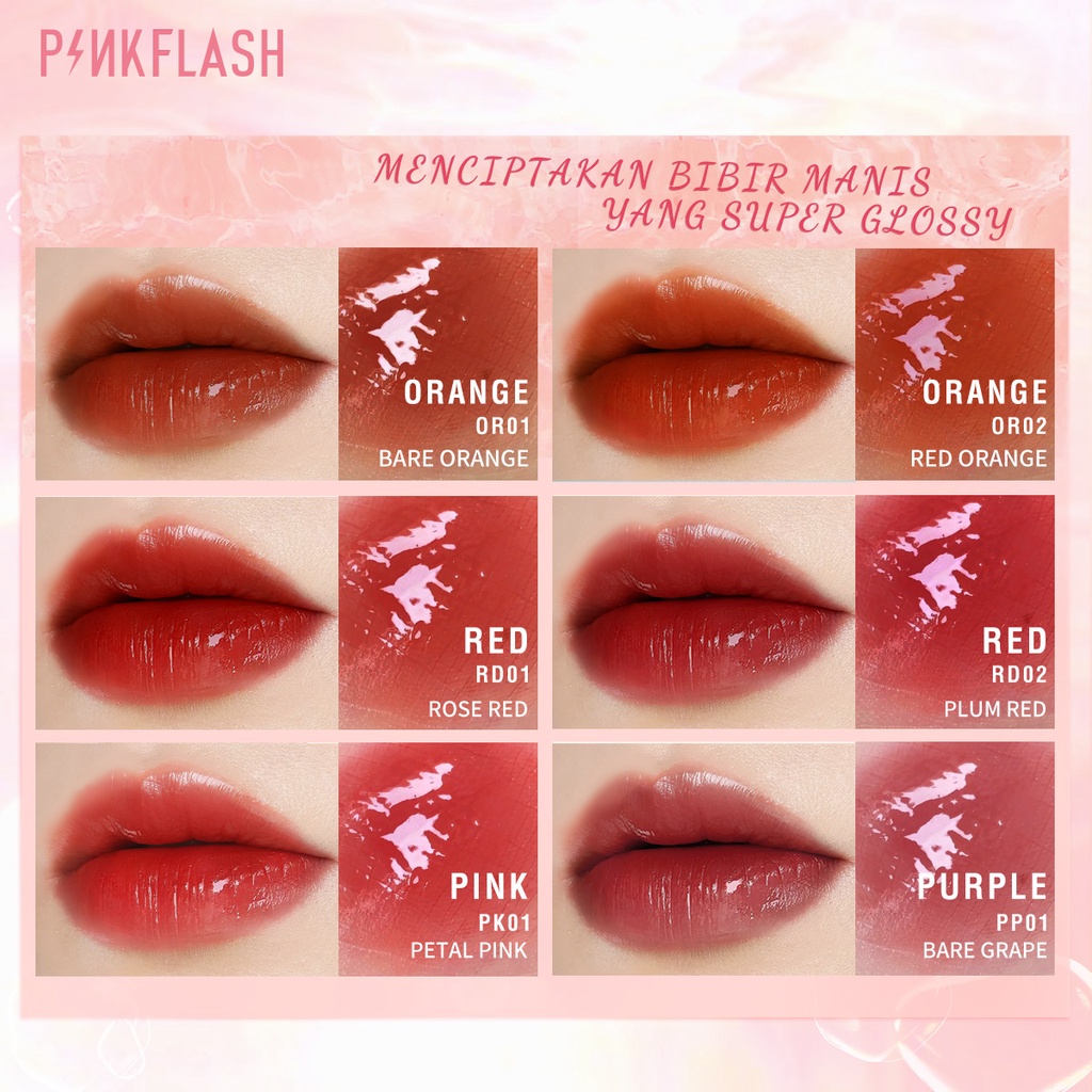 PINKFLASH Watery Glam Lip Gloss Super Glossy Shiny Lip Tint High Quality Moisturizing Non-Sticky Long-Lasting Lipstick