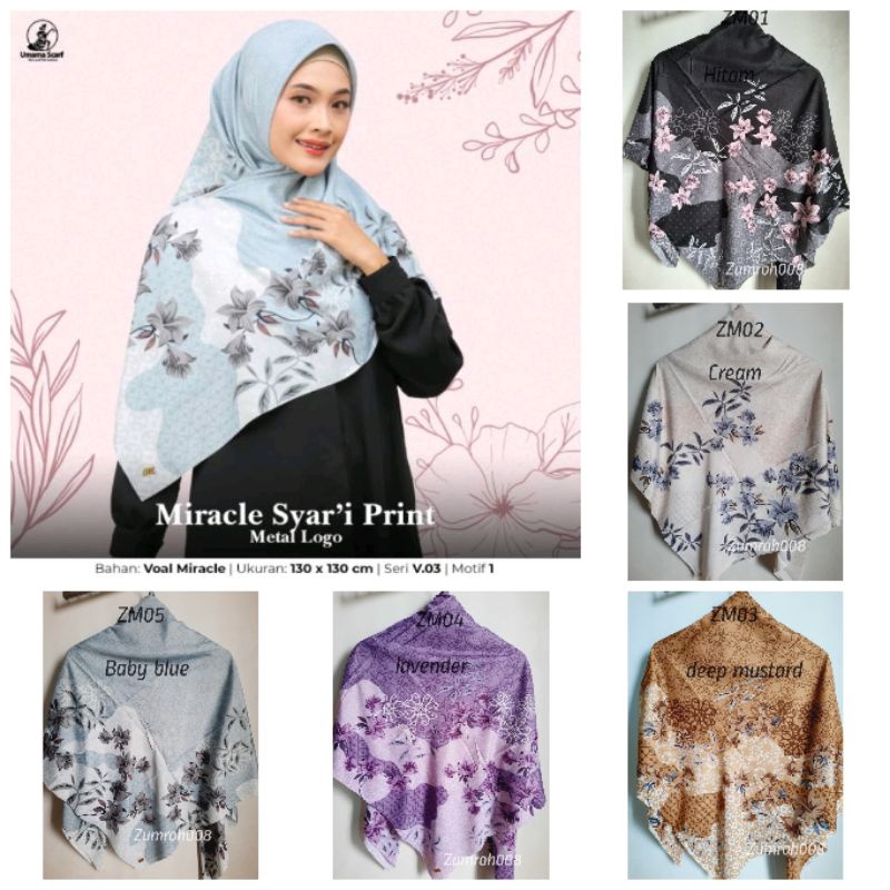 Umama segi empat syari motif voal miracle 130x130