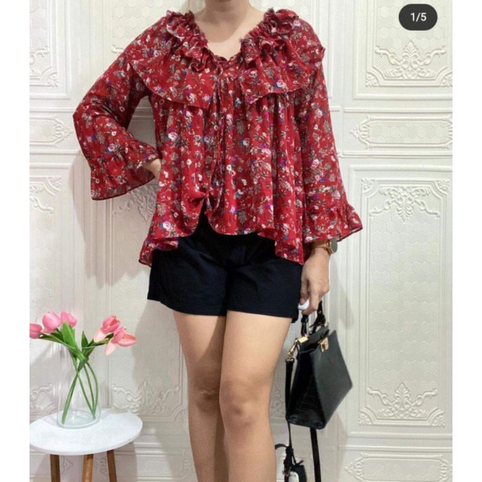 Blouse korea vintage bunga sifon