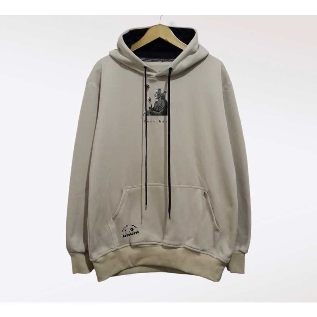 Sweater Fesion Bandung Warna Krem Sablon Nenek Senyum Bahan Katun Tebal Pria Wanita Kekinian Switer 