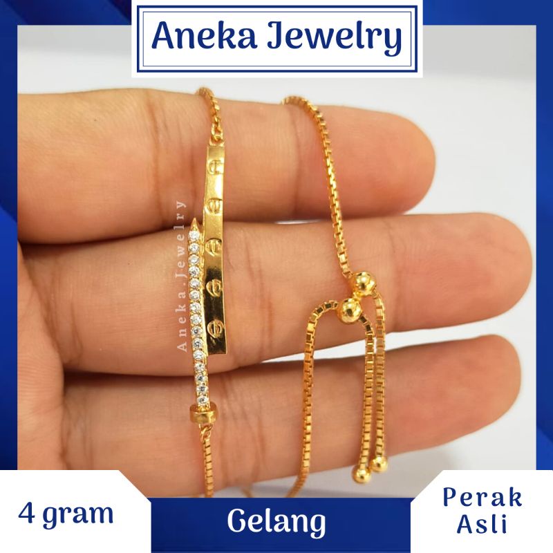 Gelang Serut Plat Mata Baris, Perak 925, Sepuh Emas Rosegold