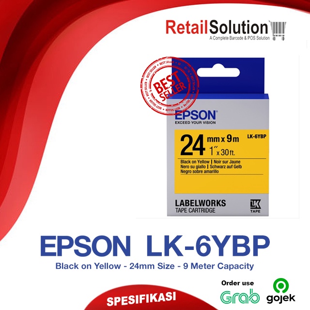 

Tape Cartridge EPSON LK-6YBP - Labelworks 24mm Black on Yellow