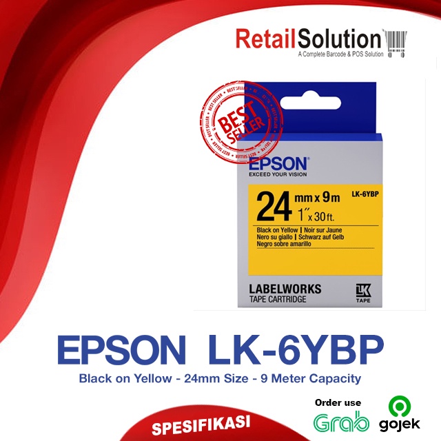 Tape Cartridge EPSON LK-6YBP - Labelworks 24mm Black on Yellow