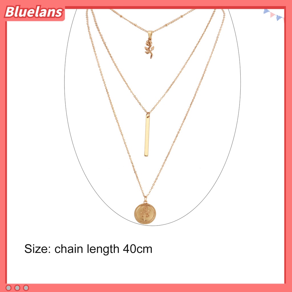 Kalung Rantai Multilayer Liontin Koin Bunga Untuk Wanita