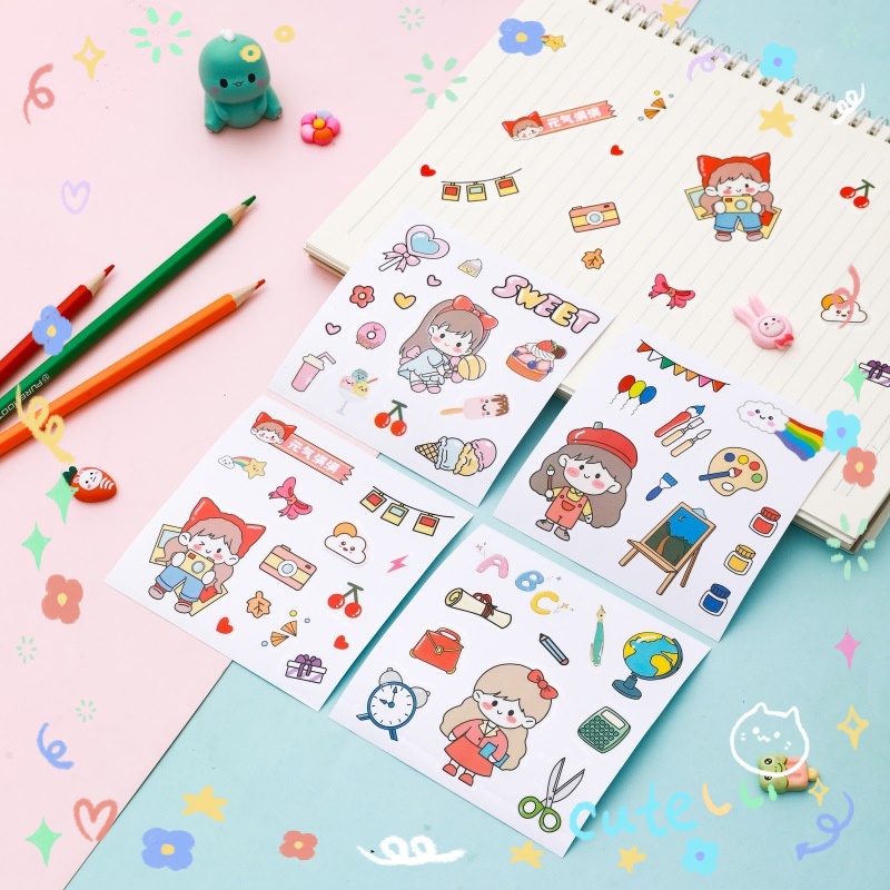 Stiker Motif Kartun Perempuan Bahan PVC Anti Air Untuk Dekorasi Notebook