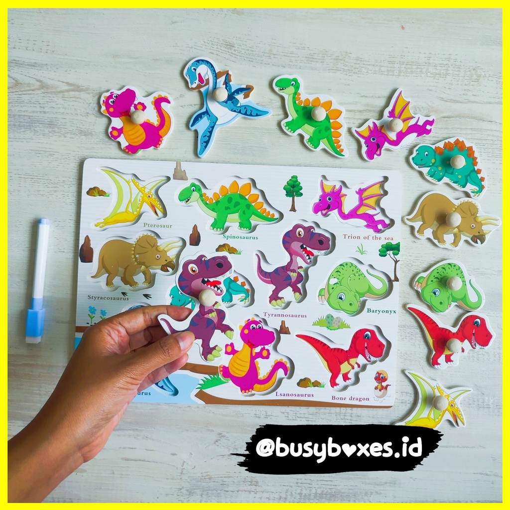 [busyboxes.id] Mainan Edukasi anak 3 tahun Wipe and Clean puzzle kayu spidol wipe and clean - dinosaurus dinosaurs