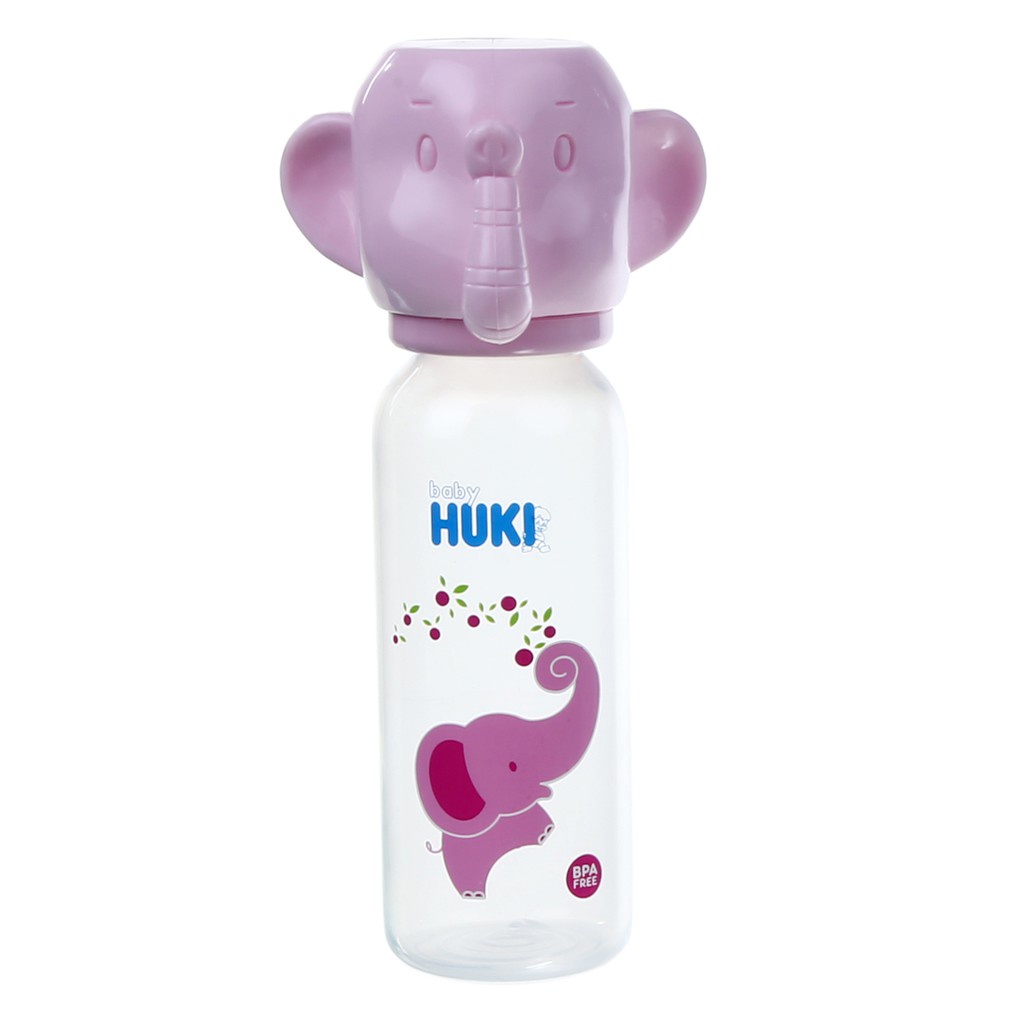 Botol susu Huki baby PP BP 240 ml dot gepeng tutup gajah bpa free