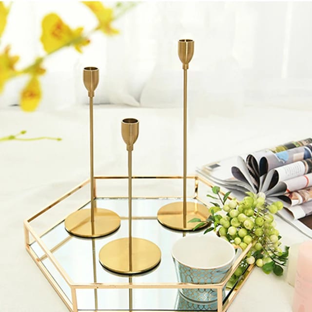 Tempat Lilin Metal Steel Gold Minimalis SET ISI 3 PCS