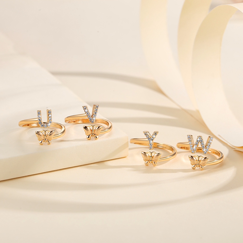 Lanme Jewelry Cincin Huruf Wanita Titanium Anti Karat Cincin Fashion Emas Korean Style Aksesoris Wan