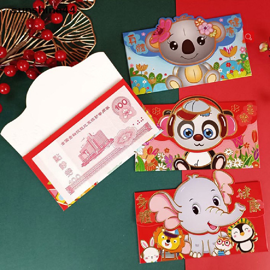 Sunshine 6pcs Amplop Angpao Tahun Baru Cina / Imlek Warna Merah 2022
