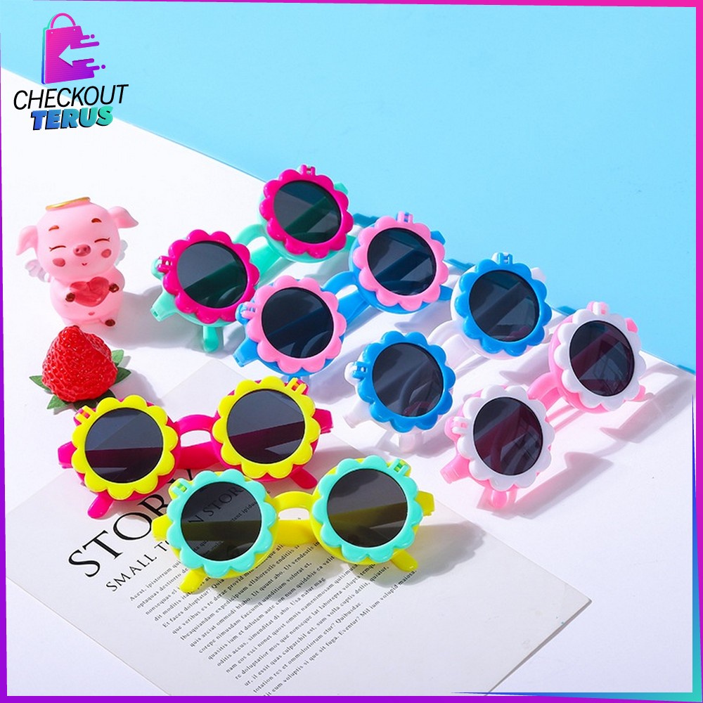 CT C675 Kaca Mata Fashion Lucu Anak Cute Sunglasses Flower Kids Import Korean Style Motif Bunga Buka Tutup