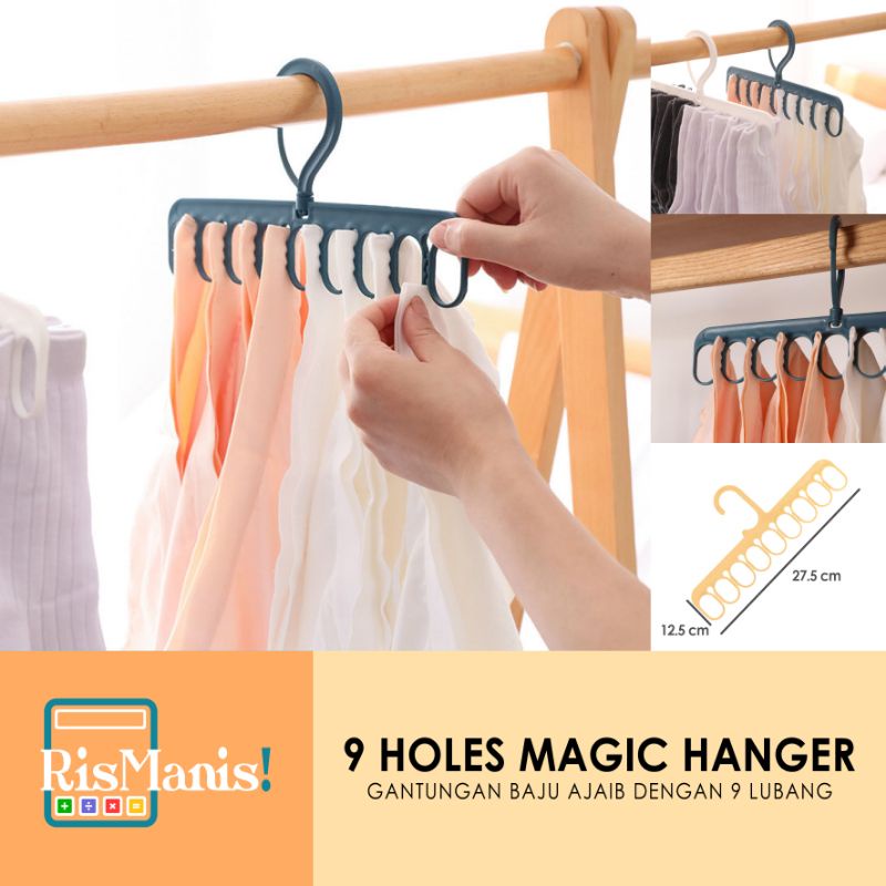 9 HOLES MAGIC HANGER - Gantungan Baju Hemat Tempat Penjepit Ajaib Hook o Lubang Cantolan Kaos Kaki Lemari Pakaian Pengait Waslap