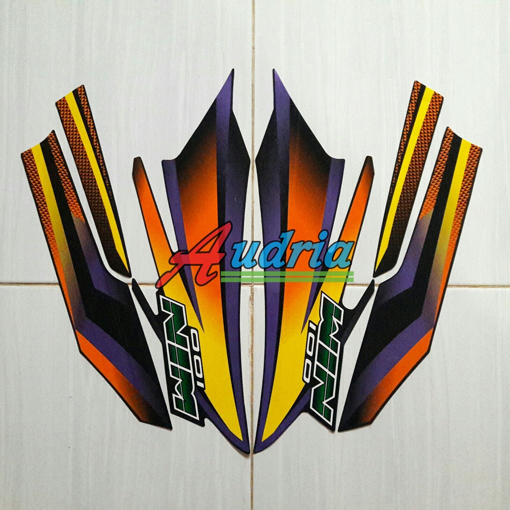 Striping Stiker Motor Honda Win 100 2004 Hitam-Orange