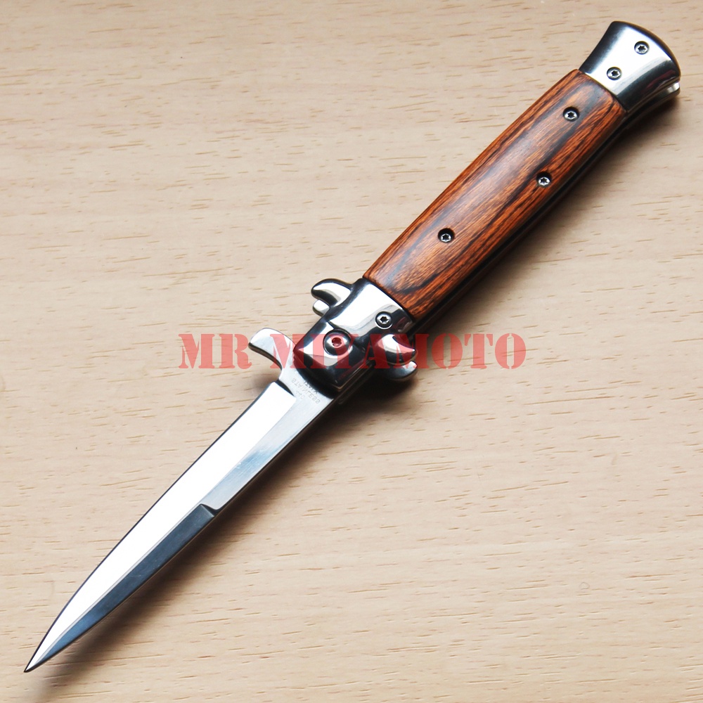 Pisau Lipat Folding Knife Stiletto Stainless Italy 440