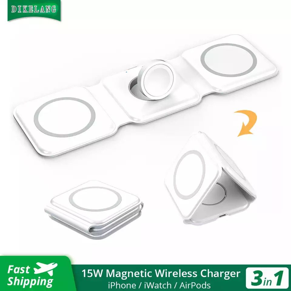 Magsafe 3 in 1 Foldable Magnetic Wireless Charging Watch 15W Magnetic Charging + Wireless Charging + Apple Watch Charging