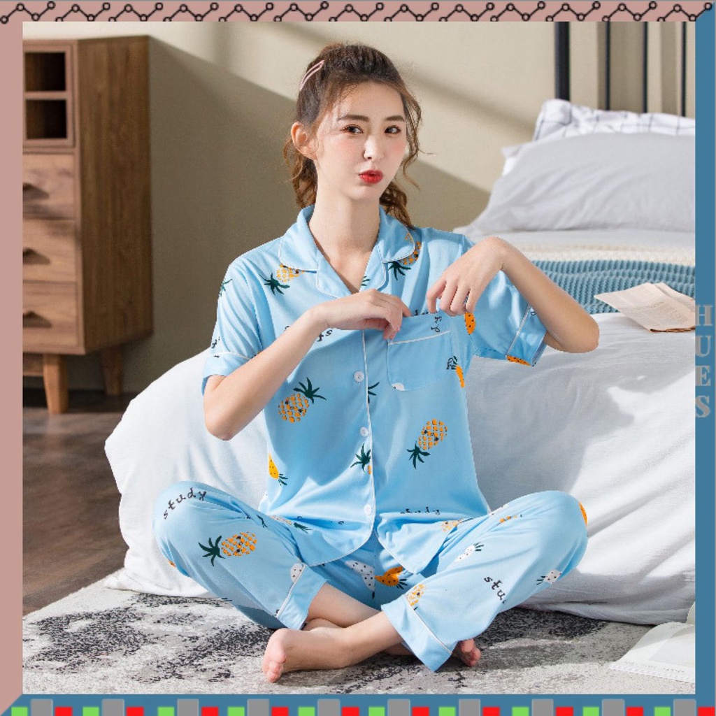 HUES.ID Baju Tidur Wanita Import Setelan Piyama Motif Kartun Lucu Lembut Fit to XXL 4074