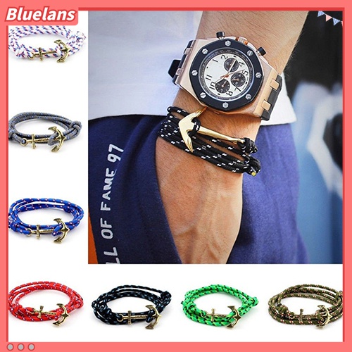 Gelang Tali Handmade Multilayer Aksen Jangkar Untuk Pria Charms