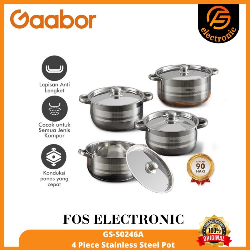 Gaabor Panci Sop Set 4 Ukuran Stainless Steel Tutup Kaca Food Grade / GS-S0246A