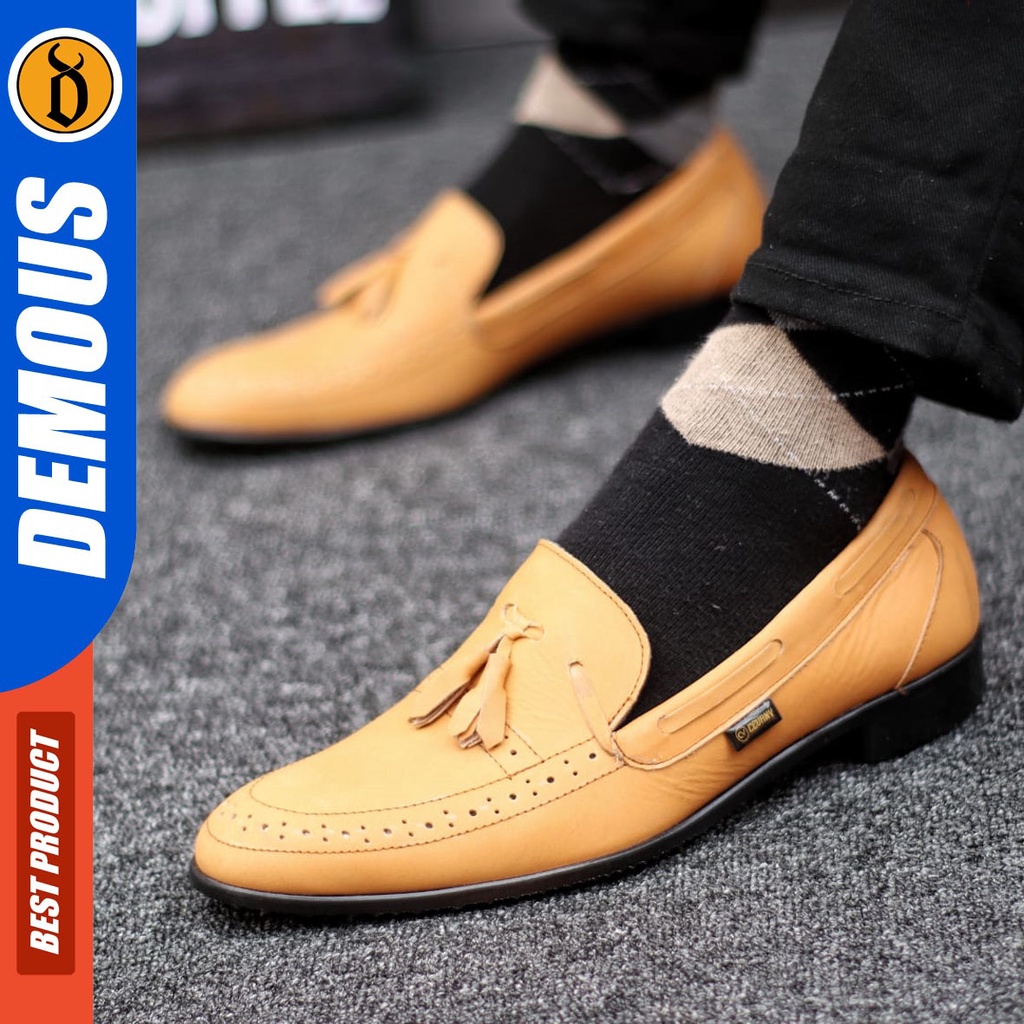 DEMOUS Veil - Sepatu Formal Pantofel Hitam Kulit Asli Kerja Pria