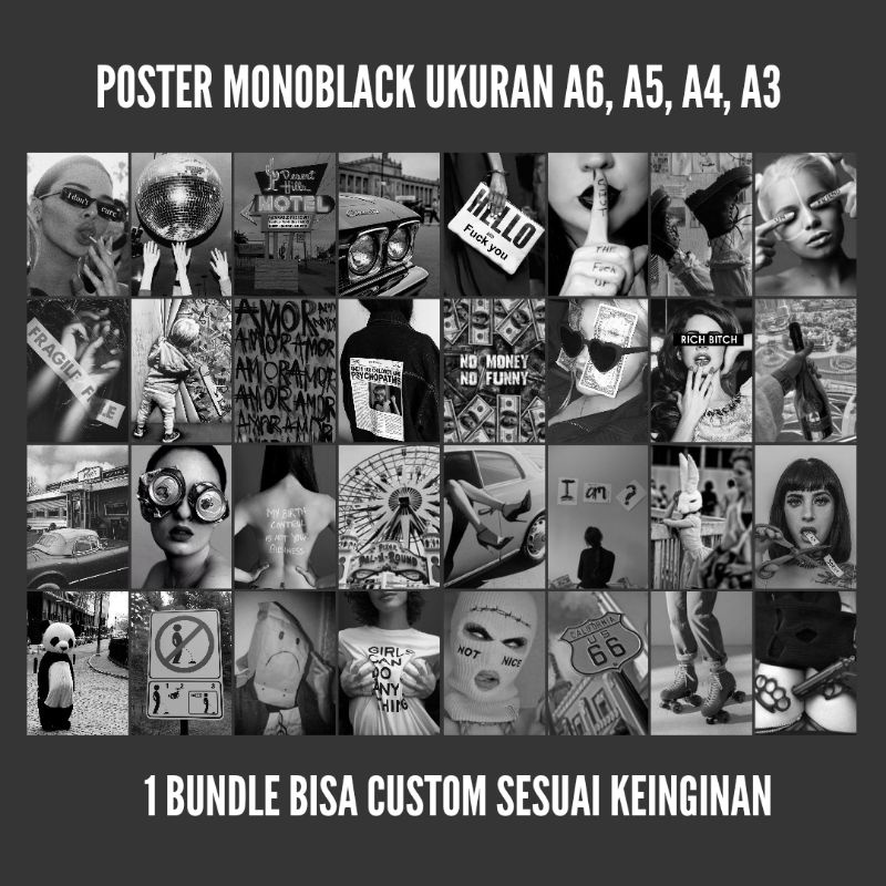 Black Poster Dinding Aesthetic | Size A6, A5, A4, A3 | Poster Monochrome | Poster Monoblack