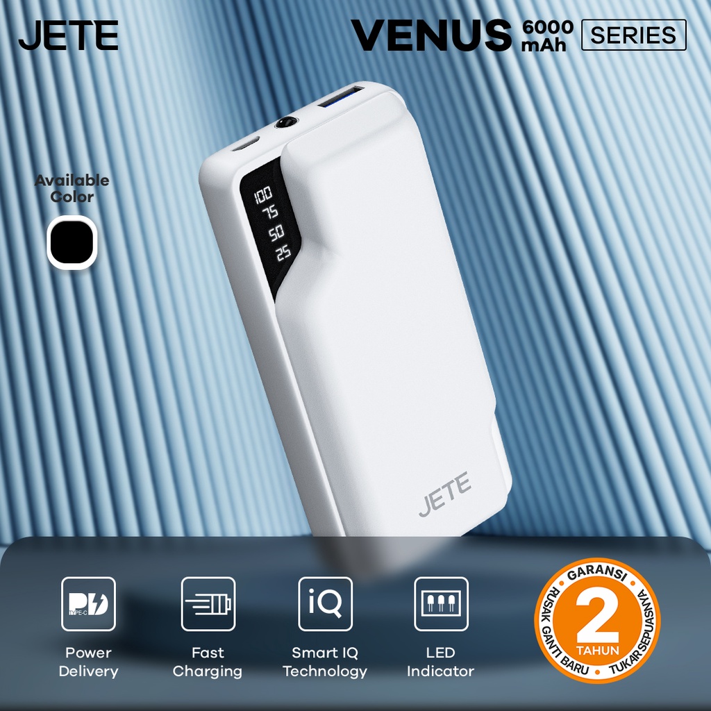 PowerBank 6000 MaH  Fast Charging | Smart IQ Technology  JETE Venus - Garansi Resmi 2 Tahun